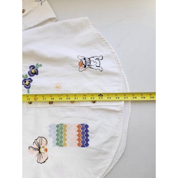 Pilcro Shirt Womens Medium White Cotton Linen Embroidered Button Up Boho Floral - Picture 13 of 16